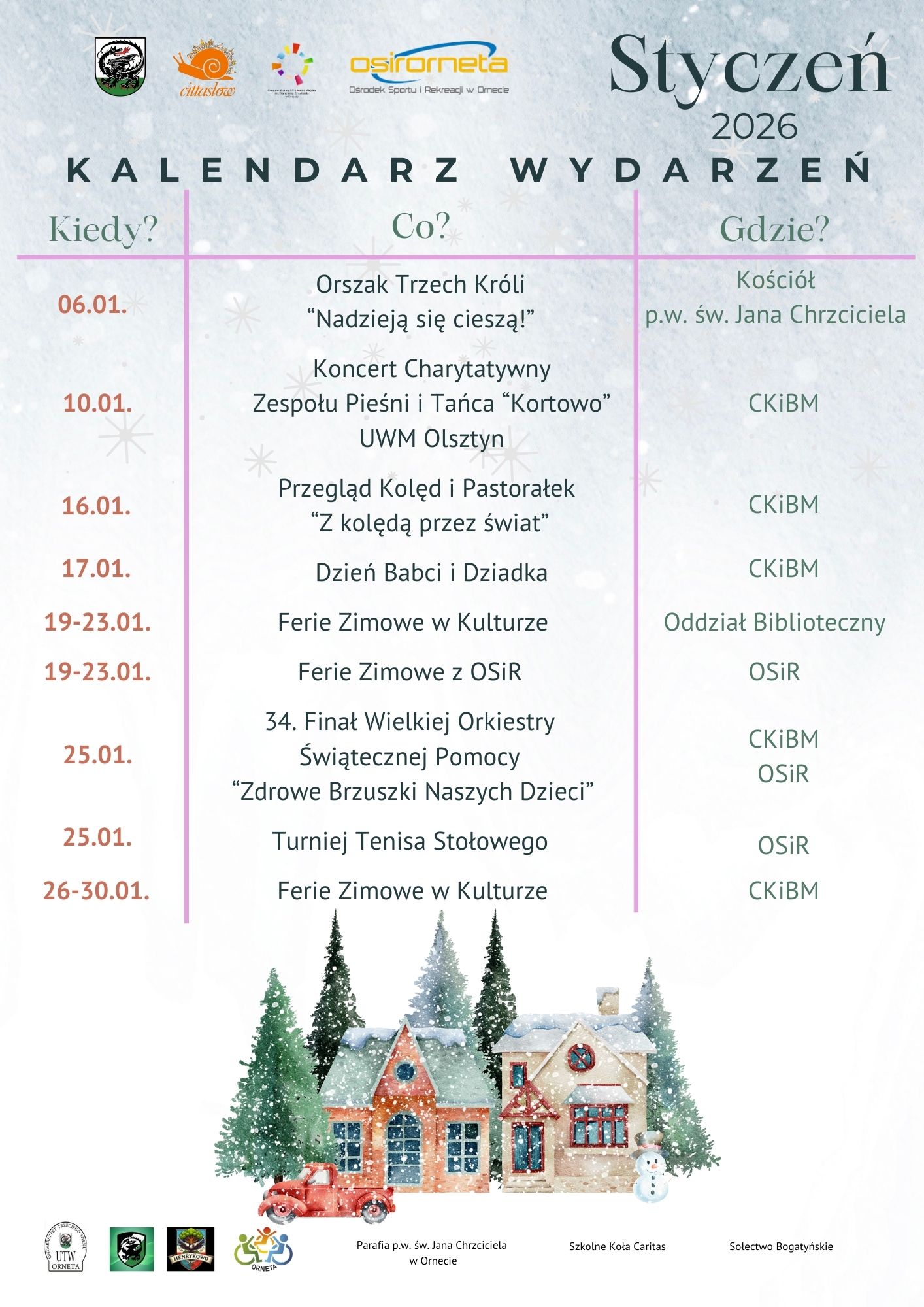 Plakat - Kalendarium wydarzeń - styczeń 2026